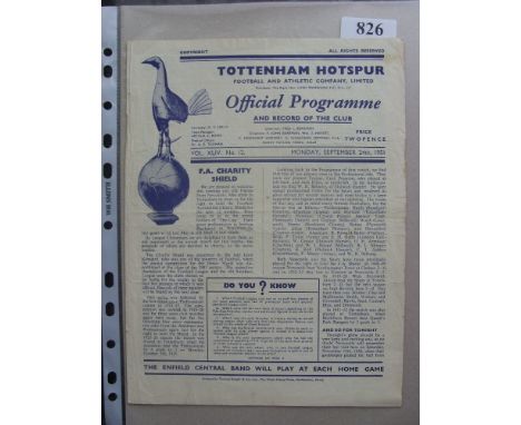 1951 FA Charity Shield, Tottenham v Newcastle Utd, a programme from the game played on 24/09/1951, creased, slight marked