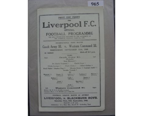 1940/1941 Czech Army XI v Western Command XI, a very rare programme from the game played at Liverpool on 11/09/1940