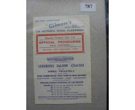 1939/40 Aldershot v Army Physical Training Staff XI, a programme from the war aborted season, played on 30/09/1939, ex bound 