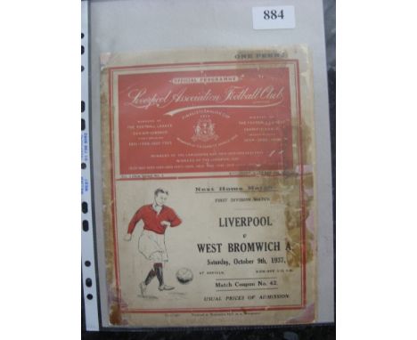 1937/38 Liverpool v Everton, a programme from the game played on 02/11/1937, taped and crudely repaired, could be professiona