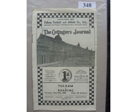 1939/40 Fulham v Reading, a programme from the game played on 13/05/1940, this was the war aborted season