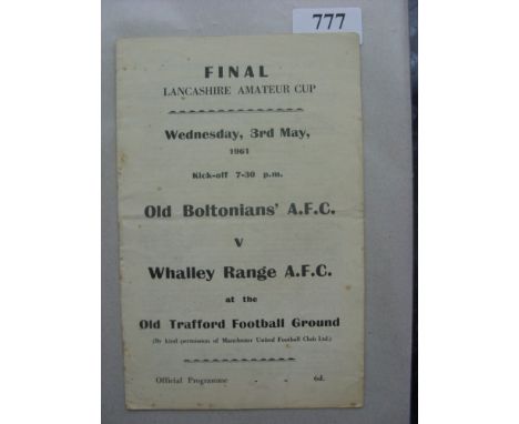 1960/61 Old Boltonians AFC v Whalley Range AFC, a rare programme from the Lancashire Amateur Cup Final, played at Manchester 
