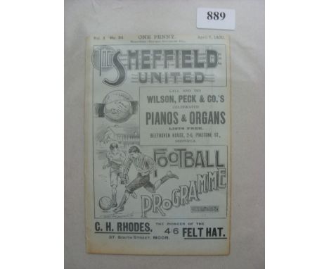 1899/1900 Sheffield Utd v Glossop, a very rare programme from the game played on 07/04/1900.  The Glossop FC joined the Footb