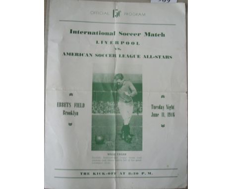 1946 American Soccer League All-Stars v Liverpool, a very rare programme from the game played on 11/06/1946, at Ebbets Field,