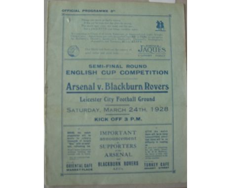 1927/28 FA Cup Semi-Final, Arsenal v Blackburn, a programme from the game played at Leicester City on 24/03/1928, in very goo