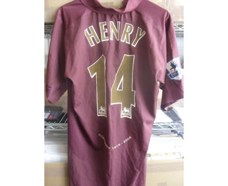 2005/06 Arsenal, a red/purple home shirt, as presented by the vendor by number 14, Thierry Henry. The vendor stated it was af