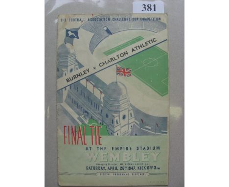 1947 FA Cup Final, Burnley v Charlton, a programme, from the game played on 26/04/1947, slight split spine, team changes