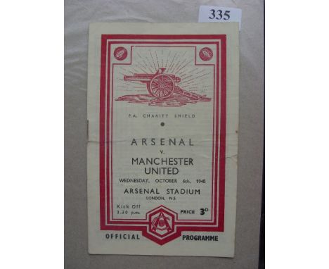 1948 FA Charity Shield, Arsenal v Manchester Utd, a programme from the game played on 06/10/1948, in good condition, except f