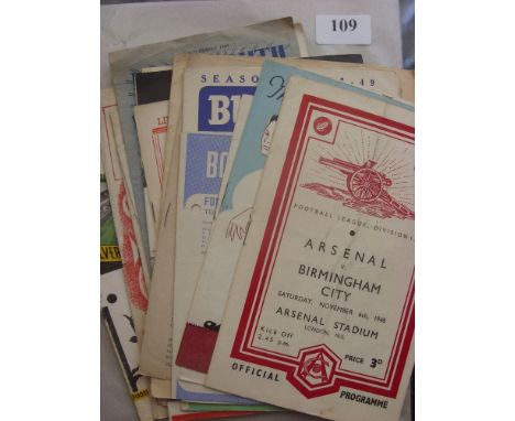 1948/49 Birmingham City, a collection of 21 away programmes, in various condition.  Arsenal, Aston Villa, Blackpool, Bolton (