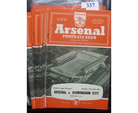 Arsenal, a collection of 63 home programmes from 1953/54 to 1959/60, the season split is 1953/54 (18), 1954/55 (20), 1955/56 