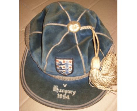 1954 Gil Merrick, an England International Football Cap.  The cap is from the Hungary v England game played at the Nepstadion