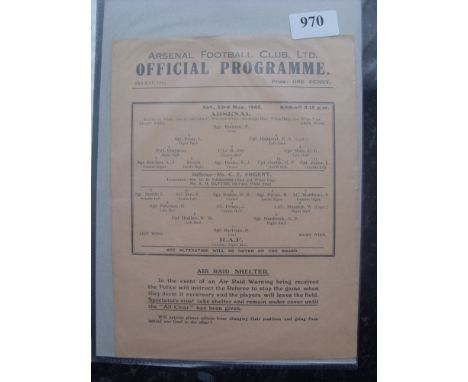 1941/42 Arsenal v RAF, a programme from the game played on 23/05/1942, S/S in very good condition