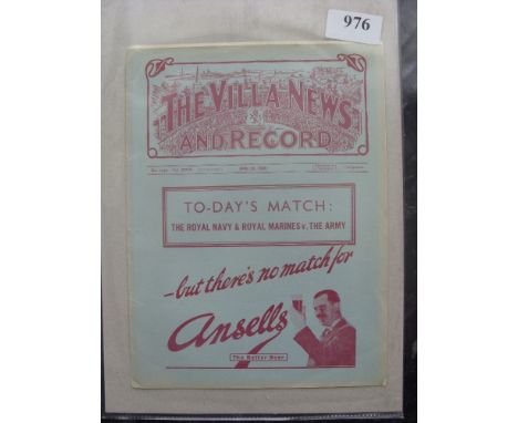 1938/39 The Army v Royal Navy & Royal Marines, a programme from the game played at Aston Villa on 29/04/1939, ex bound volume