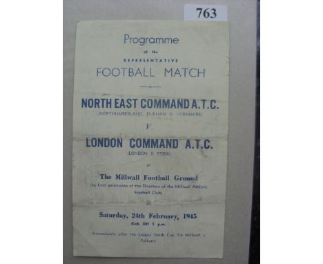 1944/45 Northern East Command ATC v London Command ATC, a programme from the game played at Millwall on 24/02/1945 (folded)