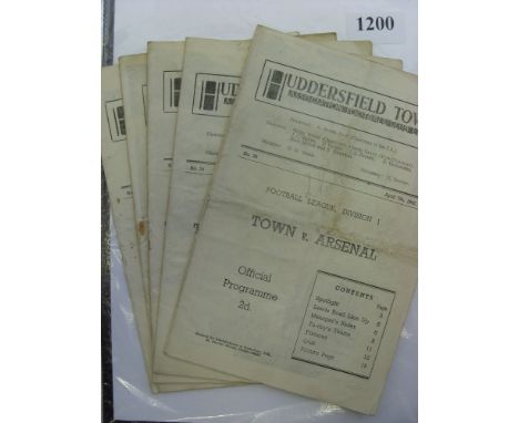 Huddersfield, a collection of 5 home programmes in various condition, 1946/47 Arsenal, Aston Villa, Middlesbrough, Wolves, 19