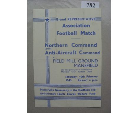 1944/45 Northern Command v Anti Aircraft Command, a programme from the game played at Mansfield on 10/02/1945