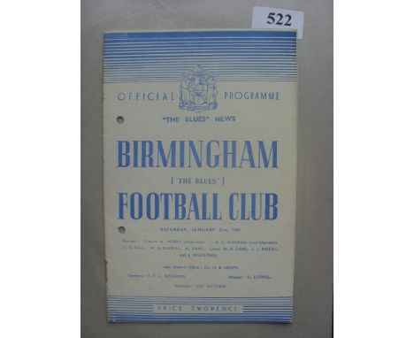 1938/39 Birmingham v Chelmsford City, a programme for the FA Cup tie played on 21/01/1939, punched holes