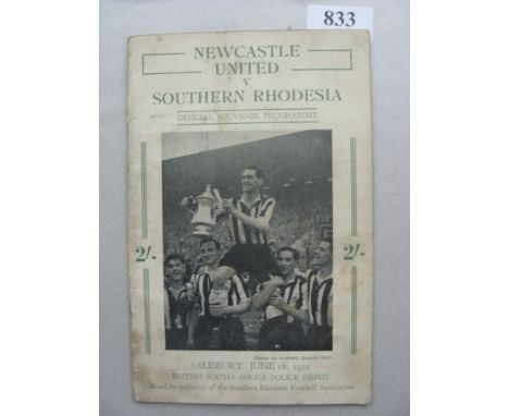 1952 Southern Rhodesia v Newcastle, a programme from the game played in Salisbury on 18/06/1952