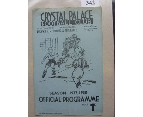 1937/38 Surrey Senior Cup Final, Dulwich Hamlet v Tooting And Mitcham, a programme from the game played At Crystal Palace on 