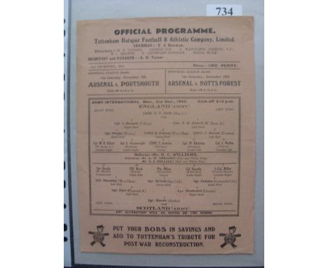 1945/46 England Army v Scotland Army, a programme from the game played at Tottenham on 03/12/1945