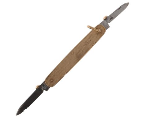ALFRED DUNHILL - an Art Deco 9ct gold penknife, maker AD, London 1941, engine turned decoration, 7cm, 16.3g grossBoth blades 