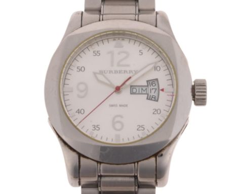 BURBERRY - a stainless steel quartz calendar bracelet watch, ref. BU7637, circa 2010, silvered dial with polished quarterly A