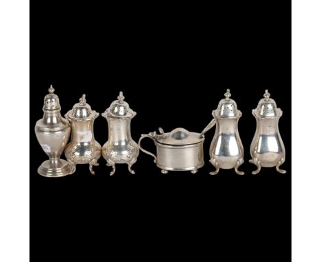 Various silver cruets, including pairs of pepperettes and a mustard pot, 9.6oz weighableLot sold as seen unless specific item