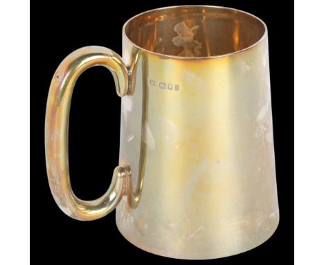 A George V silver pint mug, Robert Pringle & Sons, London 1923, tapered cylindrical form, with C-shaped handle, 11.5cm, 8.8oz