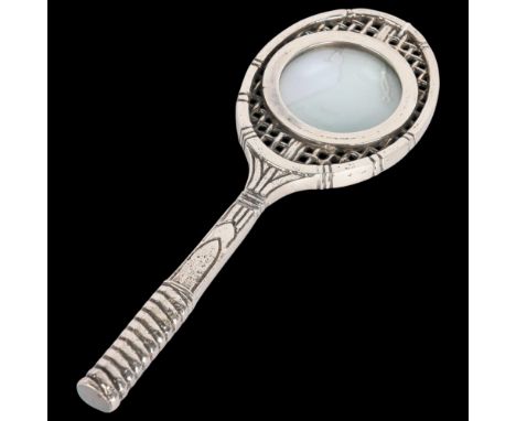 VALENTI - a Vintage novelty silver plated 'Tennis Racket' magnifying glass, retailed by Asprey Plc, 25cmNo damage or repair, 