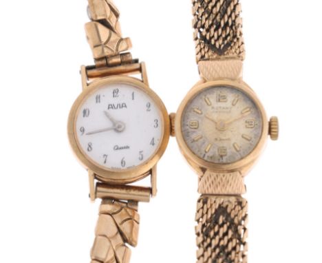 2 x lady's 9ct gold wristwatches, comprising Rotary Maximus mechanical, with 9ct gold bracelet, 19.6g gross, and Avia quartz,