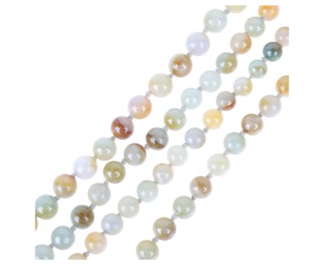 A single-strand polished jade bead necklace, approx 10-11mm beads, 116cm, 189.9gNo damage or repair, all stones present