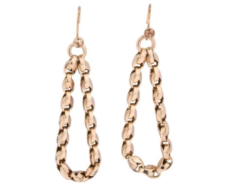 A pair of 9ct rose gold tulip link hoop earrings, with shepherd hook fittings, unmarked mount tests as 9ct, 51.2mm, 4.9gEarri