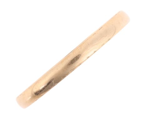 A 9ct gold wedding band ring, maker HG, Chester 1944, band width 2mm, size K, 1.5gNo damage or repair, only general surface w