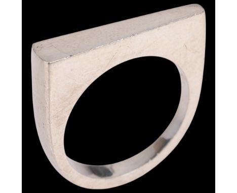 SVEN HAUGAARD - a Danish modernist sterling silver geometric abstract ring, of plain form with tapered flat top, setting heig