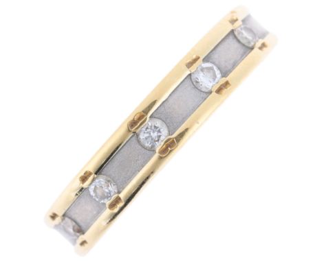 An 18ct two-colour gold five stone diamond band ring, set with modern round brilliant-cut diamonds, band width 4mm, size M, 5
