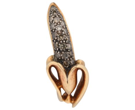 BIBI VAN DER VELDEN - an 18ct gold and sterling silver diamond 'Medium Banana' single stud earring, designed as a peeled bana