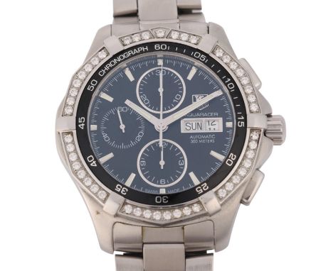 TAG HEUER - a stainless steel and diamond Aquaracer automatic chronograph bracelet watch, ref. CAF2014, circa 2008, black dia