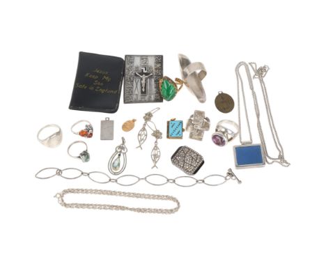 Various jewellery, including French Art Deco sterling silver paste clasp, large modernist rings, etcLot sold as seen unless s