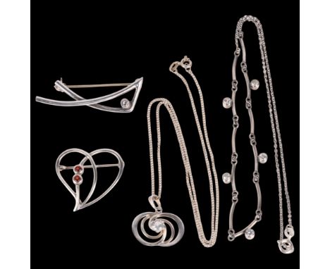 Various Scandinavian modernist silver jewellery, makers include Alton and Aagaard, comprising 2 necklaces and 2 brooches, 18.