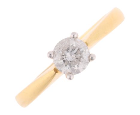 An 18ct gold 0.6ct single stone diamond ring, maker MDR, London 2003, claw set with modern round brilliant-cut diamond, colou