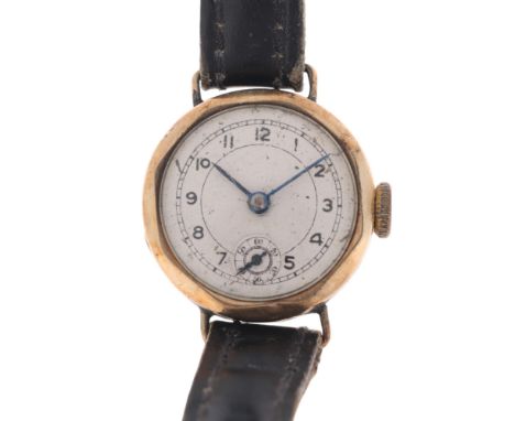 A lady's Art Deco 9ct gold mechanical wristwatch, circa 1930s, silvered dial with Arabic numerals, blued steel pencil hands a