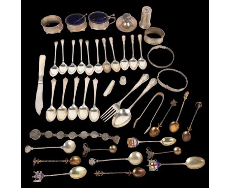 Various silver, including sets of 6 teaspoons, cruets, napkin ring, souvenir spoons, etc, 5.9oz weighableLot sold as seen unl