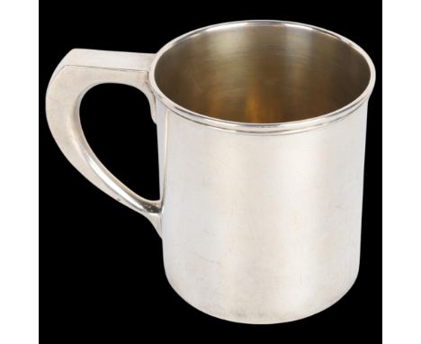 TIFFANY & CO - an Antique American sterling silver mug, by John C Moore II, circa 1880, cylindrical form with gilt interior, 