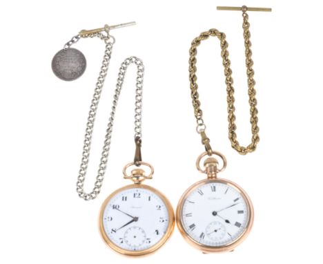2 gold plated open-face keyless pocket watches, comprising Waltham and Summit, both working (2)Lot sold as seen unless specif