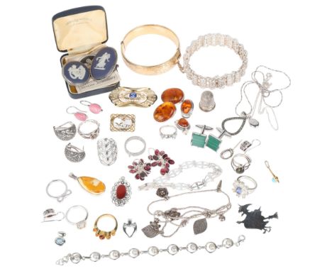 Various silver jewellery, including hinged bangle, earrings, bracelet, rings, etcLot sold as seen unless specific item(s) req