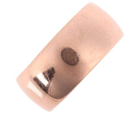 An Antique 9ct rose gold wedding band ring, maker HA, Birmingham 1918, band width 8.9mm, size Q, 6.9gNo damage or repair, onl