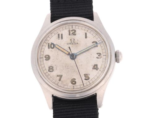 OMEGA - a Second World War Period mechanical wristwatch, ref. 2384-8, circa 1940s, silvered dial with Arabic numerals, blued 