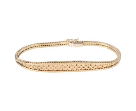A Vintage 9ct gold brick link bracelet, textured and polished decoration, band width 8.7mm, 18.5cm, 15.4gNo damage or repair,