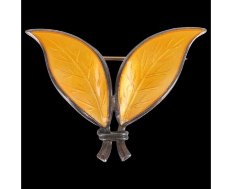 DAVID ANDERSEN - a Norwegian modernist sterling silver yellow enamel leaf brooch, 36.9mm, 4.2g1 small enamel chip on lower ti