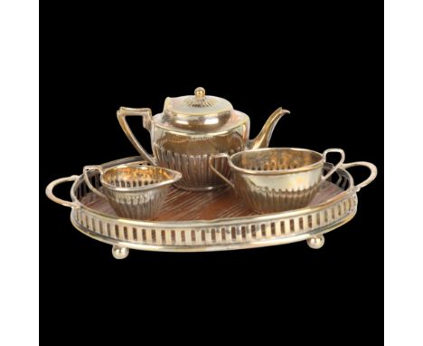 An Edwardian novelty miniature silver 4-piece doll's tea set, Saunders & Shepherd, Birmingham 1905, tray 10cm1 handle on tray